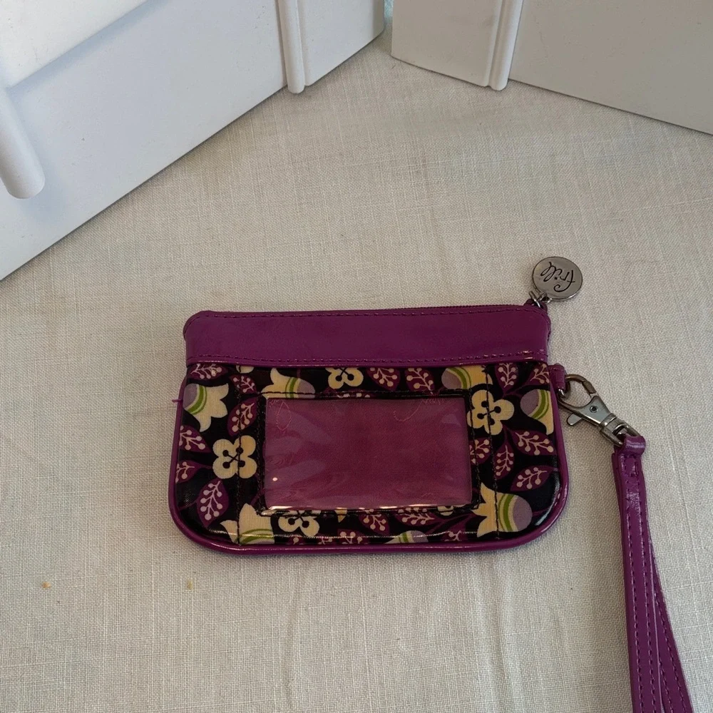 Vera Bradley Frill Purple Plum Petals Wristlet With Id Window